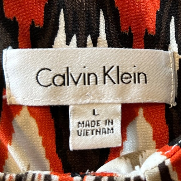 Calvin Klein Sleeveless Blouse Abstract Geometric Orange Tan Black White Ikat - Picture 4 of 13